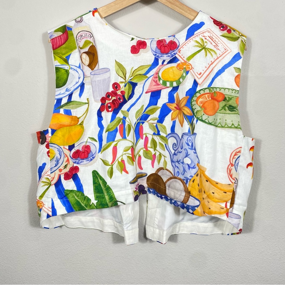 NWT Farm Rio Fresh Table Cropped Linen Blouse Women’s Size Large